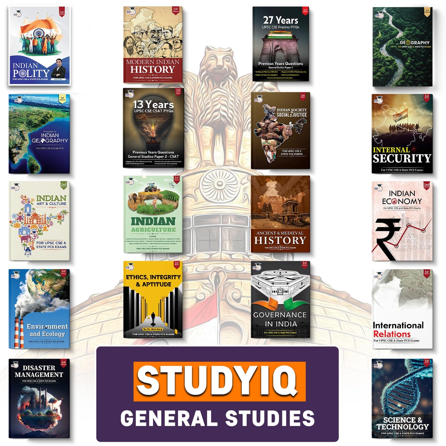 StudyIQ UPSC 2025 Books Combo| History, Geography, Polity, Economy, PYQ, Art, Science And Other Books | Civil Services Exam Prep Study Material (Set of 18 Books)